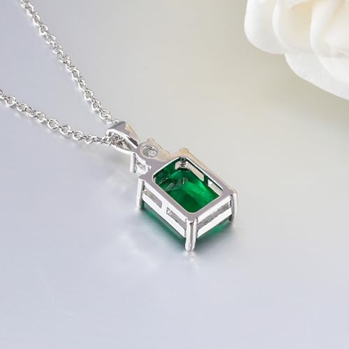 CiNily Rectangular Crystal Necklace for Women Trendy, Pendant Necklace with Chain 14K White Gold | Gold Plated Multicolor Birthstone Pendant Necklaces Boho Jewelry for Christmas Birthday Wedding - color: Silver-Green cz