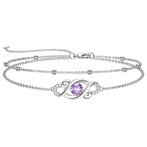 Dorunmo Birthstone Infinity Love Bracelet for Women 925 Sterling Silver Sparkling Gemstone Double Layered Adjustable Bracelets Birthday Jewelry Gifts for Mom Women - color: 02-Feb-Amethyst