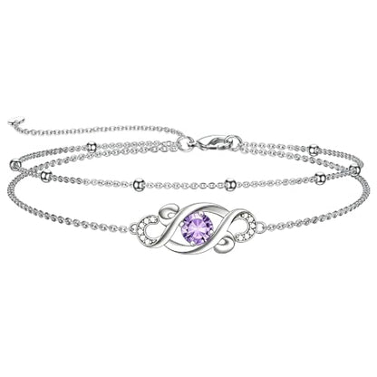 Dorunmo Birthstone Infinity Love Bracelet for Women 925 Sterling Silver Sparkling Gemstone Double Layered Adjustable Bracelets Birthday Jewelry Gifts for Mom Women - color: 02-Feb-Amethyst