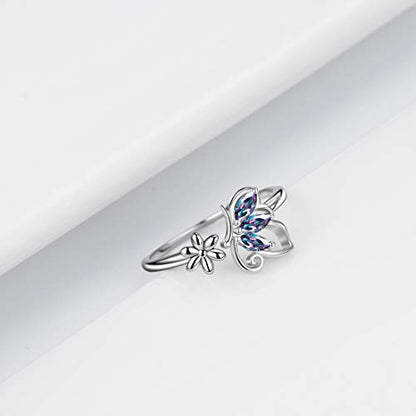 Aurora Tears Butterfly Jewelry,Women 925 Sterling Silver Butterflies Birthstone Pendant Necklace/Earrings/Rings Wedding Gift - color: M.Mysitc-set 2
