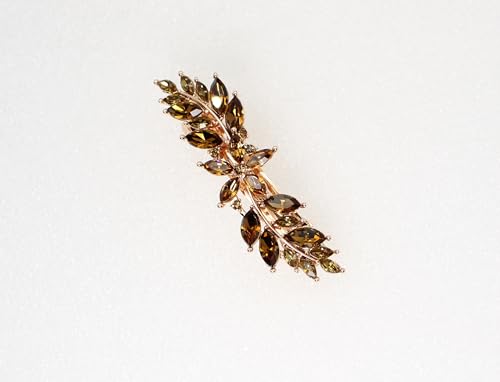 Faship Smoked Topaz Chocolate Brown Small Floral Hair Barrette Clip - color: Smoked Topaz / Rose Gold Plated