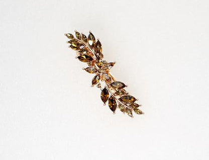 Faship Smoked Topaz Chocolate Brown Small Floral Hair Barrette Clip - color: Smoked Topaz / Rose Gold Plated