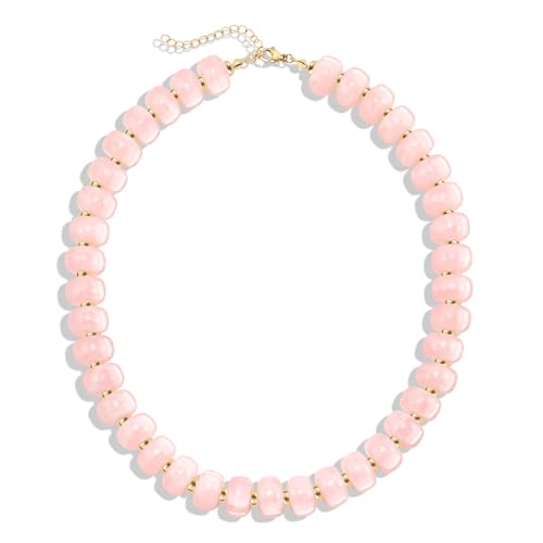 AOZEL Chunky Resin Beaded Necklace for Women Colorful Bead | Summer Beach, Waterproof, Fade Resistant, Adjustable Length, Boho Statement, for Daily Wear & Gifting - color: Rose Red