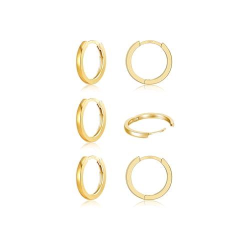 3 Pairs 925 Sterling Silver Hoop Earrings 14K White Gold Plated Small Silver Hoops Cartilage Huggie Earrings for Women Men - color: N-Gold 3Pairs 6mm