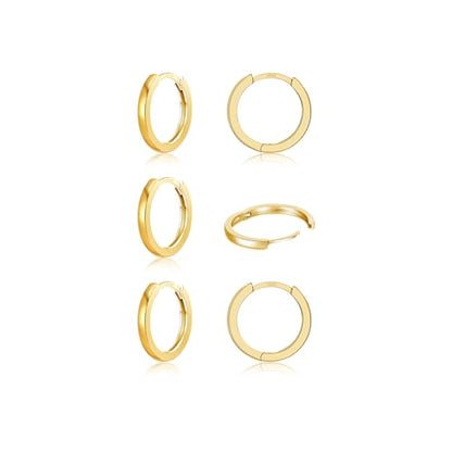 3 Pairs 925 Sterling Silver Small Huggie Hoop Earrings for Women Men | 14K White Gold Plated, Hypoallergenic, Small Silver Hoops - color: N-Gold 3Pairs 6mm