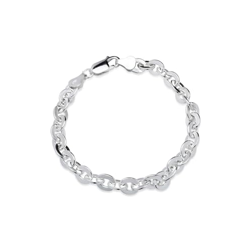 Silver High Polished Italian Oval Link Chain Bracelet, 7 Inches Women Jewelry Simple Wrist Jewelry for Women Casual Trendy Ladies Accessory Everyday Dainty Bangle Minimalist Delicate Elegant