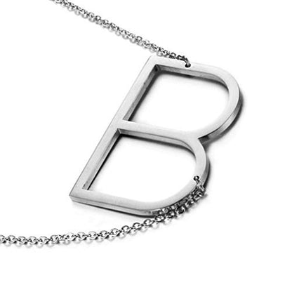 MOMOL Sideways Initial Necklace 18K Gold Plated Stainless Steel Large Big Letters Pendant Necklace Script Name Monogram Necklaces for Women - color: B