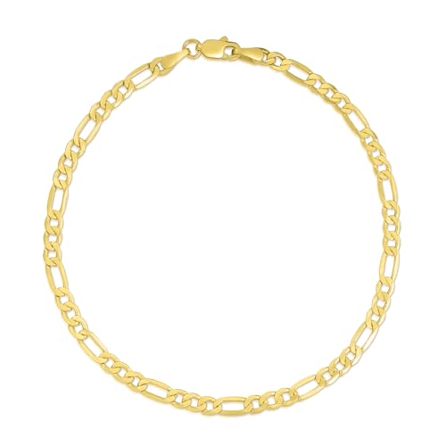 Floreo 10k Yellow Gold 3.5mm Lite Figaro Chain Link Bracelet or Anklet