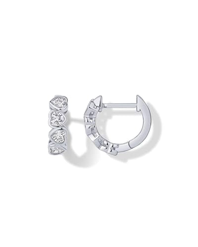 PAVOI 14K Gold Plated Huggie Earrings for Women - Gold Earrings Hoops with Heart Shaped Cubic Zirconia - Hypoallergenic Cartilage Trendy Fashion Huggie Hoop - Dainty Romantic Everyday Jewelry - color: White Gold