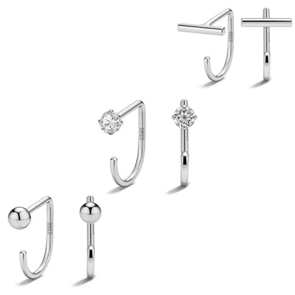 925 Sterling Silver 14K Gold Plated Huggie Half Hoop Earrings | Sleep-Friendly Poke-Free Hypoallergenic Stackable Earring Comfortable & All Day Wear - color: 3pack-White Gold