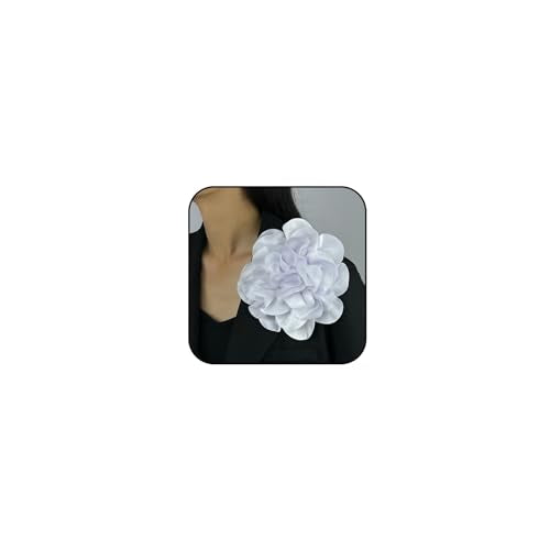 Dainty Satin Fabric Rose Flower Brooches 7.5in Extra Large Big Camellia Flower Brooches Lapel Pins for Women Wedding Party Dance Dress Clothes Accessories - color: White