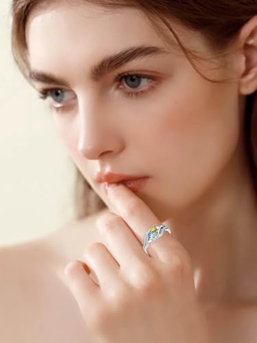 Peridot and Aquamarine Rings August and March Birthstone Branch Statement Promise Band Rings Anniversary Jewelry Bridal Wedding Engagement Eternity Valentine's Mothers Day Birthday Gifts for Women Her Girlfriend