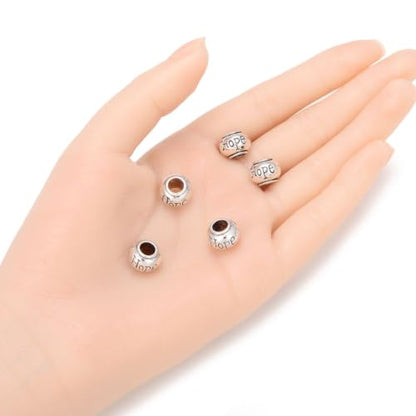 40pcs Hope Beads Large Hole Round Bead (4.5mm Hole) Antique Silver - size: Hope Round Bead