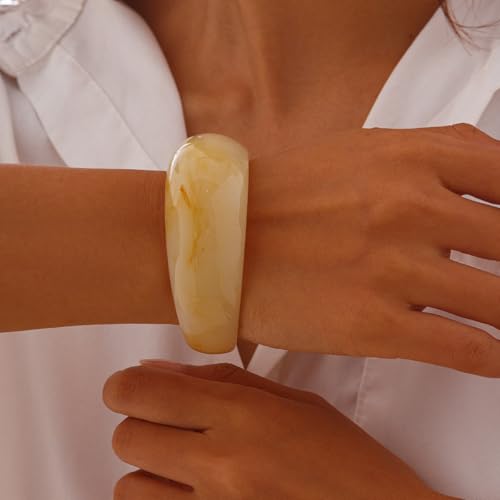 Colorful Acrylic Resin Open Cuff Bracelets Simple Transparent Chunky Thick Bangle Statement Irregular Geometric Resin Wide Wristband Chunky Acetate Wrap Cuff Bracelets - color: White