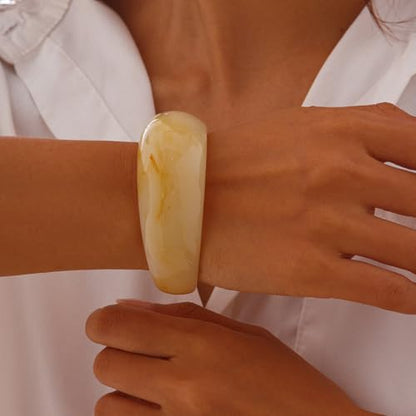 Colorful Acrylic Resin Open Cuff Bracelets Simple Transparent Chunky Thick Bangle Statement Irregular Geometric Resin Wide Wristband Chunky Acetate Wrap Cuff Bracelets - color: White