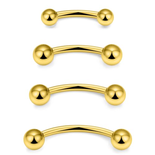 Snake Eyes Piercing Jewelry Tongue Surgical Steel Frog Eyes Tongue Rings 16G 14G Eyebrow Piercing Curbed Barbell Vertical Labret Lip Jewelry Bridge Piercings for Women Men 10mm/12mm/14mm/16mm - color: 14g,goldtone