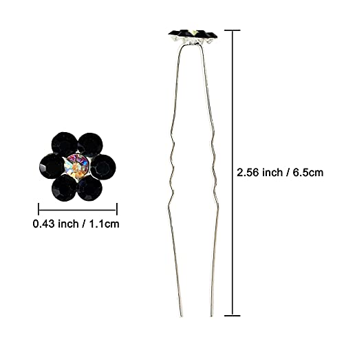 Rhinestone Flower Hair Pins, 40 Pcs U-Shaped Crystal Party Wedding Bridal Hair Accessories for Women Girls (Black) - color: Black