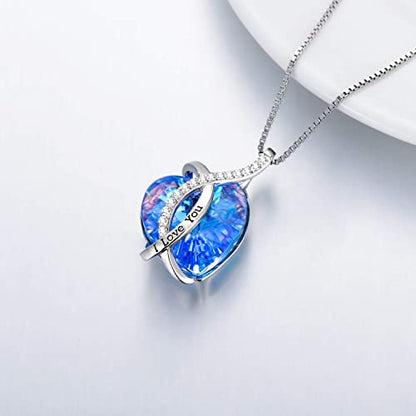 AOBOCO I Love You Sterling Silver 12 Birthstone Heart Pendant Necklace Embellished with Crystals from Austria, Mother's Day Anniversary Birthday Jewelry Christmas Gifts for Women Grandma Nana - color: M-December