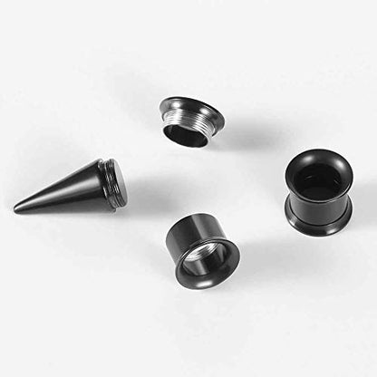 36PCS Ear Gauge Stretching Kit Stainless Steel Double Flare Alloy Tapers 3 In 1 Plugs Set Eyelet 14G-00G - color: (1.6-10mm)-Black-Flare