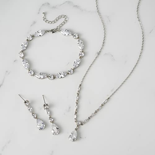 SWEETV Bridal Wedding Jewelry Set for Brides,Teardrop Bridesmaids Jewelry Set - color: 01.Silver