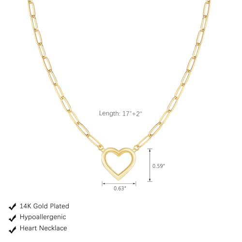 HERIER Cute Heart Necklace Dainty 18k Gold Plated Tiny Heart Pendant Choker Necklaces Small Gold Love Open Heart Chain Necklace for Women Simple Gold Necklace for Women Trendy Jewelry - color: Paperclip Heart-Gold
