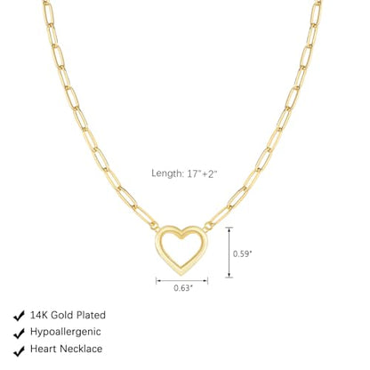 HERIER Cute Heart Necklace Dainty 18k Gold Plated Tiny Heart Pendant Choker Necklaces Small Gold Love Open Heart Chain Necklace for Women Simple Gold Necklace for Women Trendy Jewelry - color: Paperclip Heart-Gold