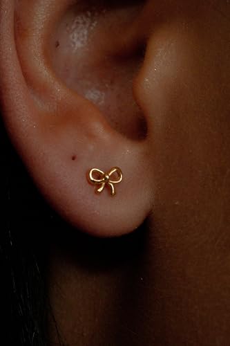 20G/18G/16G Titanium Flat Back Earrings, Threadless Nose Stud Tiny Stud Earrings, Cartilage Tragus Piercing Jewelry Conch Helix Stud - color: Bow (gold 3pcs), size: 20ga(0.8mm)
