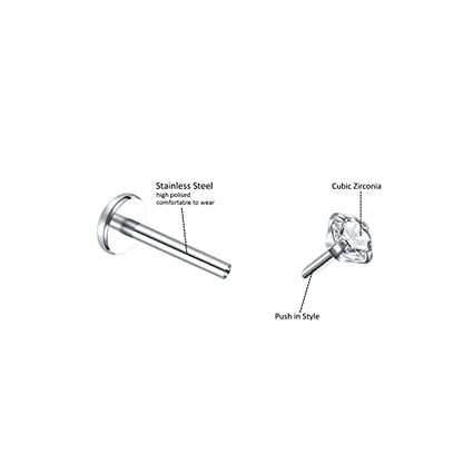 Oveta Threadless Push in Lip Rings 16G/18G/20G Labret Jewelry CZ Lip Studs Stainless Steel Cartilage Earrings for Women Monroe Medusa Piercing Jewelry 6/7/8/10/12mm Bar Length - color: Silver, size: 18G*8mm bar*1.5/2/2.5/3mm cz