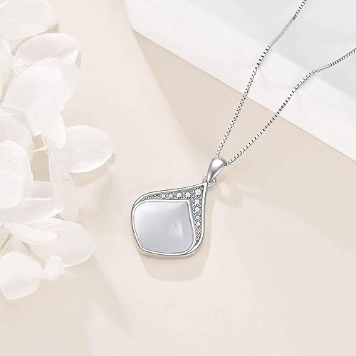 YAFEINI Teardrop Necklace Sterling Silver Filigree Irish Pendant Necklace Natural Stone Moonstone/Lapis Lazuli/Larimar/Moss Agate Necklace Jewelry - color: Clear Teardrop necklace-April birthstone