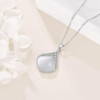 YAFEINI Teardrop Necklace Sterling Silver Filigree Irish Pendant Necklace Natural Stone Moonstone/Lapis Lazuli/Larimar/Moss Agate Necklace Jewelry - color: Clear Teardrop necklace-April birthstone