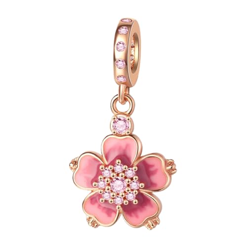 Charm for Bracelets and Necklaces Heart Cat Flower Boy 925 Sterling Silver Bead Birthday Jewelry Gift for Women - color: Pink Flower Charm