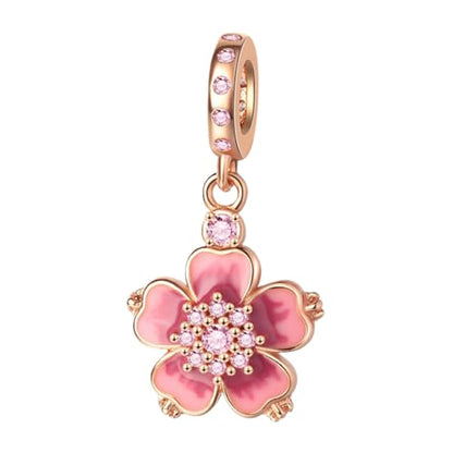 Charm for Bracelets and Necklaces Heart Cat Flower Boy 925 Sterling Silver Bead Birthday Jewelry Gift for Women - color: Pink Flower Charm