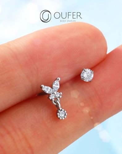 OUFER 2PCS Stainless Steel Nose Rings, Moon Star Butterfly Design 20G Nostril Dangle Piercing Jewelry - 7MM - style: Butterfly