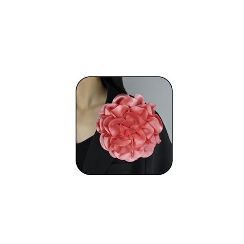 Dainty Satin Fabric Rose Flower Brooches 7.5in Extra Large Big Camellia Flower Brooches Lapel Pins for Women Wedding Party Dance Dress Clothes Accessories - color: Watermelon Red