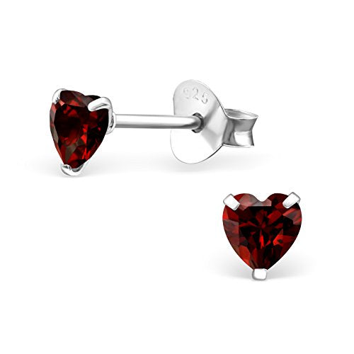 925 Sterling Silver 4mm Heart Birthstone CZ Stud Earrings 33210 (Choose Your Color) (Nickel Free) - color: Garnet