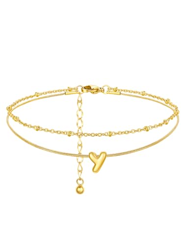 ChainsProMax Initial Ankle Bracelets for Women, Waterproof Anklets Bracelet Adjustable Summer Beach Women Foot Jewelry, Stainless Steel/Gold Plated-Send Gift Box/Letter A-Z - color: Gold Plated-Y