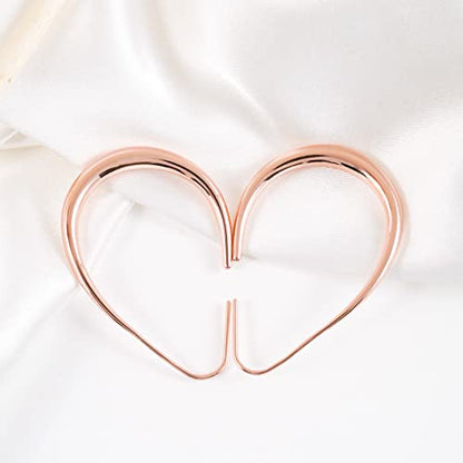Lightweight Teardrop Hoop Earrings for Women - 14k Gold/White Gold Plated Large Oval Pull Through Hoop Earrings High Polished Statement Jewelry Gift for Women - color: rose gold 30*18
