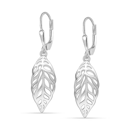 LeCalla 925 Sterling Silver Drop Earrings | Lever-Back Drop Earrings | Hypoallergenic Silver Teardrop Leverback Dangle Earring for Women Jewelry Gifts - color: Boho Leaf Drop-38MM