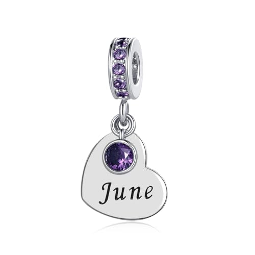 NARTGO January-December Birthstone Birthday Charm Heart Dangle Beads Jewelry Gift for Women Compatible with Pandora Bracelets & Necklaces - style: June Birthstone
