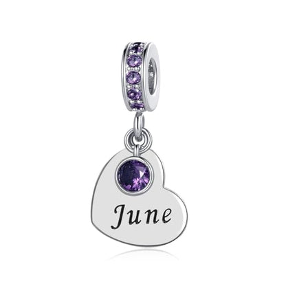 NARTGO January-December Birthstone Birthday Charm Heart Dangle Beads Jewelry Gift for Women Compatible with Pandora Bracelets & Necklaces - style: June Birthstone