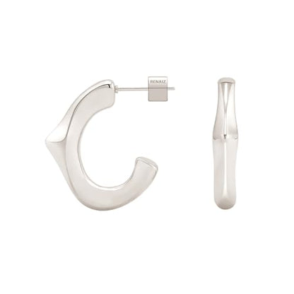 RENAIZ Bold Statement Hoop & Stud Earrings for Women – 14K Gold & Rhodium Plated Maximalist Jewelry, Chunky Geometric Boho Earrings, Hypoallergenic Non-Tarnish Trendy Gift - color: White Gold, style: Abstract