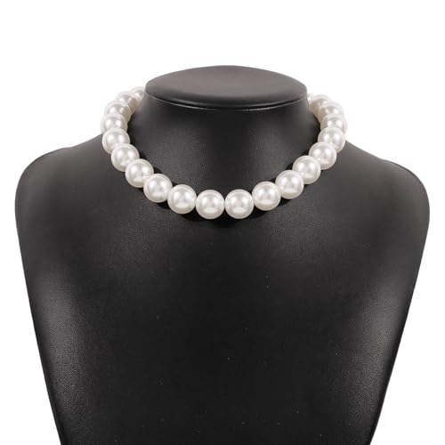 Chunky Pearl Choker Necklace - Stackable Statement Wedding Party Jewelry Gift - size: 12mm pearl