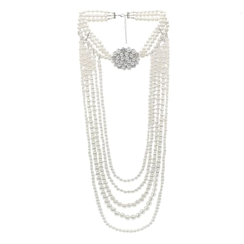 JNF 1920s Pearl Necklace for Women Long Chunky Big Pearl Strands Flapper Beaded Necklaces Imitation Faux Pearls Gatsby Vintage Costume Jewelry 80'' Long - color: layer pearl white