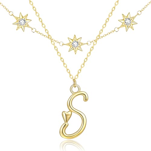 14K Gold A-Z Initial Lette Necklace Star Choker Women Necklace | Personalized Initial Jewelry, Meaningful Name Letter Gift for Women Wife Mom Friend, Perfect Present For Birthday/Anniversary - style: 14K Gold-S