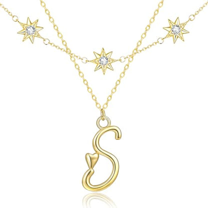 14K Gold A-Z Initial Lette Necklace Star Choker Women Necklace | Personalized Initial Jewelry, Meaningful Name Letter Gift for Women Wife Mom Friend, Perfect Present For Birthday/Anniversary - style: 14K Gold-S