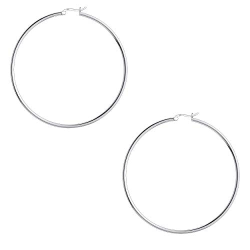 Savlano 925 Sterling silver Round Hoop Earrings for Women Comes in 30MM-65MM - size: 60 Millimeters