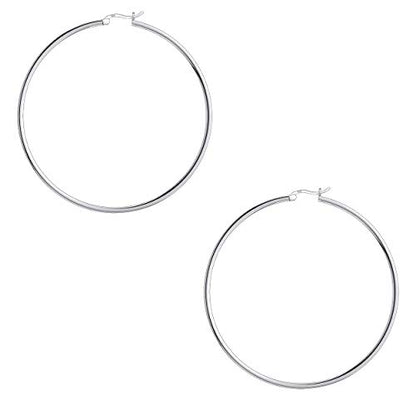 Savlano 925 Sterling silver Round Hoop Earrings for Women Comes in 30MM-65MM - size: 65 Millimeters