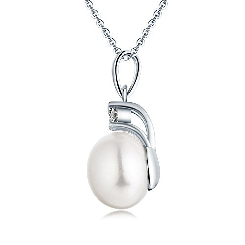 925 Sterling Silver Freshwater Cultured Pearl Pendant Necklace JO WISDOM Jewelry for Women,Girls - color: 10mm,White Pearl