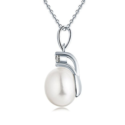 925 Sterling Silver Freshwater Cultured Pearl Pendant Necklace JO WISDOM Jewelry for Women,Girls - color: 10mm,White Pearl