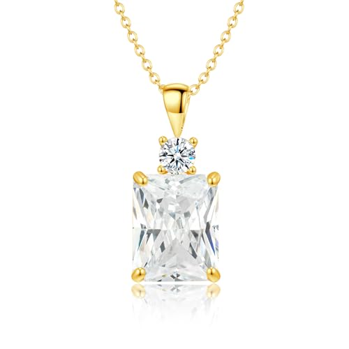 CiNily Rectangular Crystal Necklace for Women Trendy, Pendant Necklace with Chain 14K White Gold | Gold Plated Multicolor Birthstone Pendant Necklaces Boho Jewelry for Christmas Birthday Wedding - color: Gold-White cz